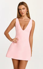 V Neck Fit And Flare Dress in Pink