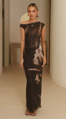 Lilah Sheer Maxi Dress - Cocoa Ochre
