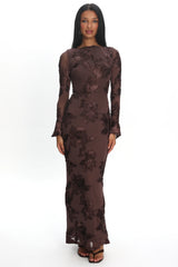 Helsi Long Sleeve Embellished Maxi Dress Brown