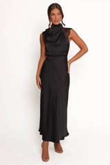 Anabelle Halter Neck Lace Maxi Dress - Black