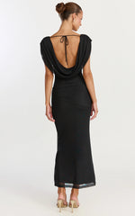 Cowl Neck Tie Detail Dress in Black