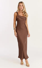 One Shoulder Slip Dress in Chocolate