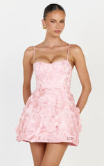 3D Floral A Line Dress in Pink