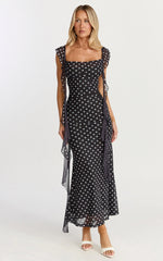Ruffle Strap Dress in Black Polkadot