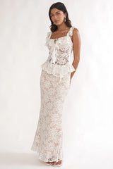Kelina Ruffle Hem Lace Maxi Skirt White
