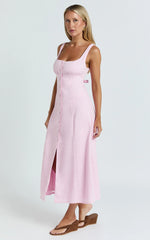 Button Front Tie Back Dress in Pink
