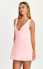 V Neck Fit And Flare Dress in Pink