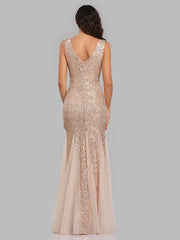 Sequin Mermaid V-Neck Sleeveless Dress-BM00043