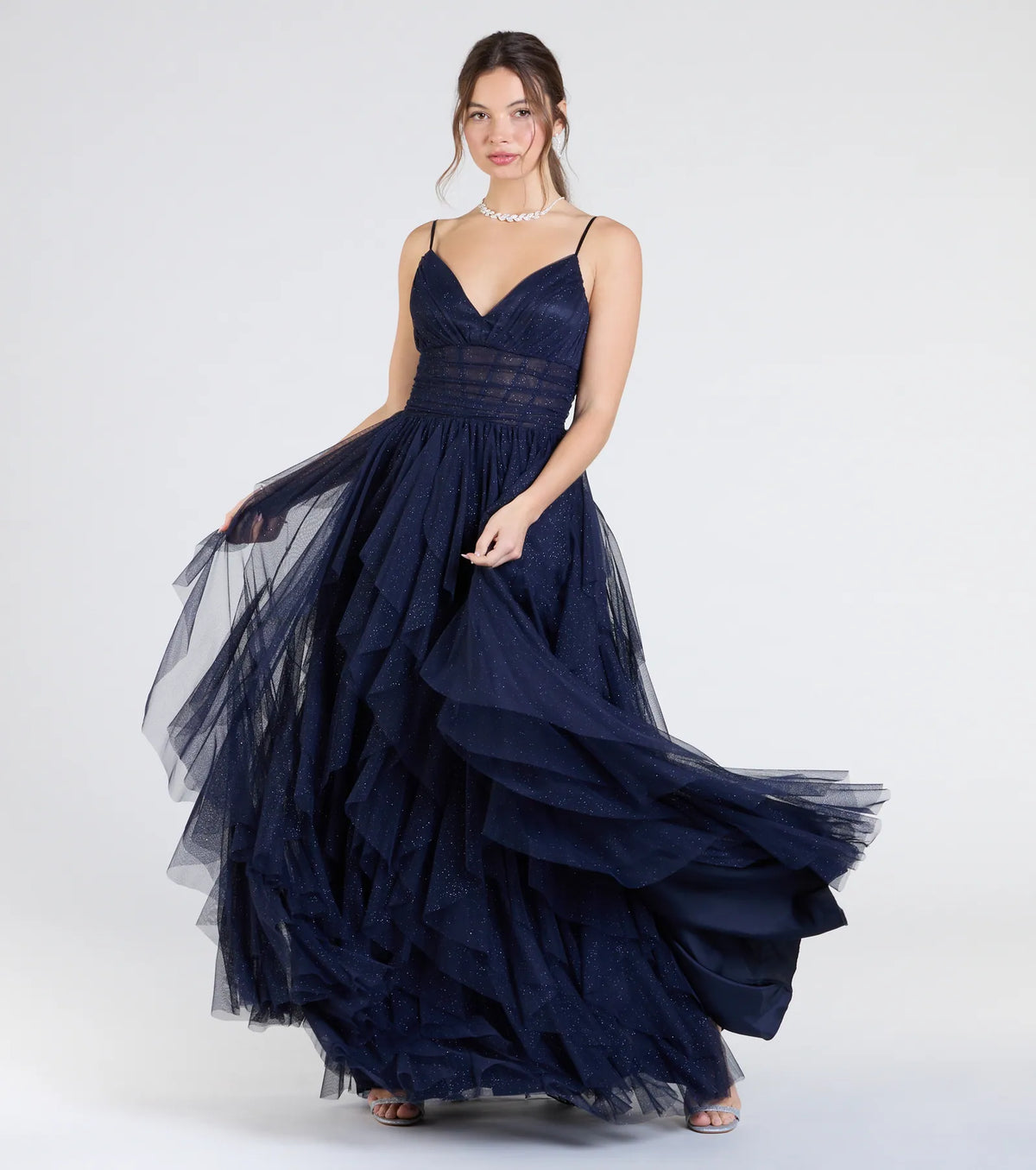 Indiana V-Neck Corset Ruffle A-Line Formal Dress