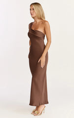 One Shoulder Slip Dress in Chocolate