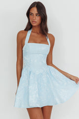 Serrah Halter Mini Dress Jacquard Blue