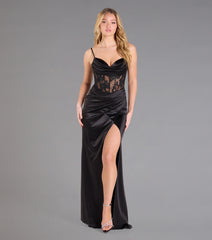 Idra Lace Corset Satin Wrap Formal Dress
