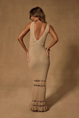 Nella Taupe Crochet V-Neck Maxi Swim Cover-Up