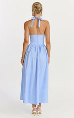 Plunge Fit And Flare Dress in Cornflower Blue