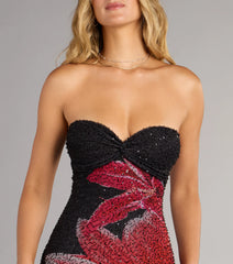 Alora Sequin Beaded Floral Mini Dress