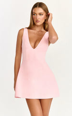 V Neck Fit And Flare Dress in Pink