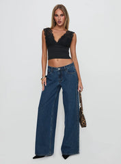 Ramos Low Rise Wide Leg Denim Jeans Dark Blue Wash