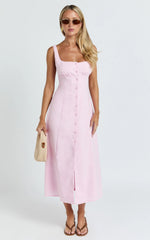 Button Front Tie Back Dress in Pink