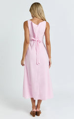 Button Front Tie Back Dress in Pink