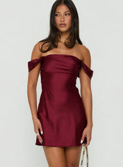 Zabbarra Off The Shoulder Mini Dress Burgundy