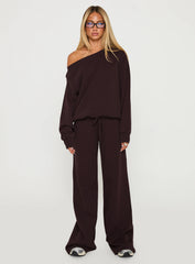 Wellness Off The Shoulder Sweatshirt Brown