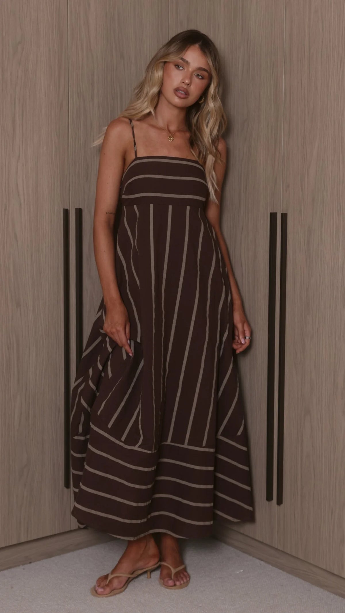 Marcel Maxi Dress - Choc/Tan Stripe