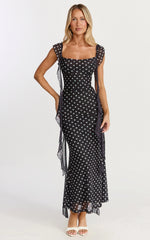 Ruffle Strap Dress in Black Polkadot