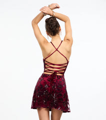 Lorelei Lace-Up Floral Velvet Mini Dress