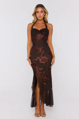 Seat Saved Mesh Maxi Dress Brown