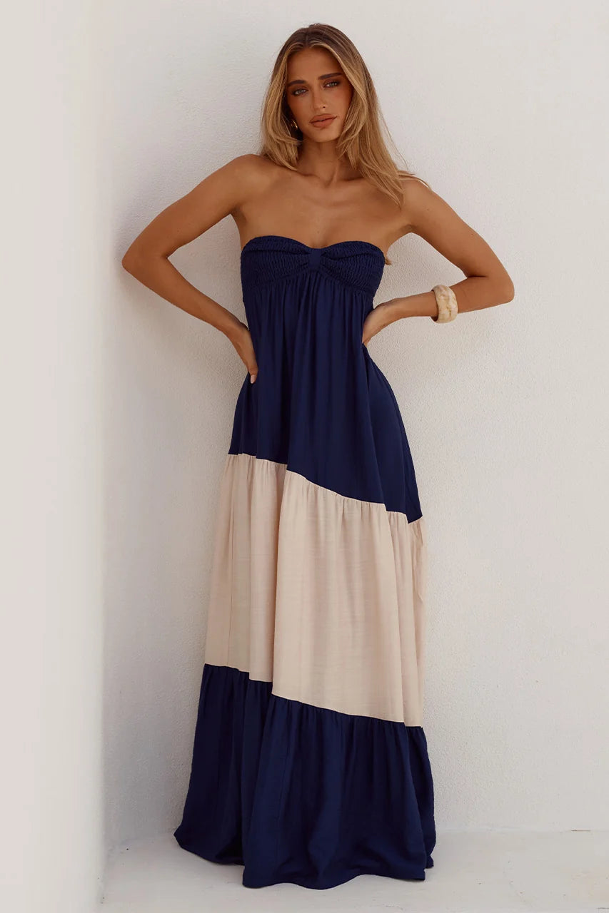 VITTORIA STRAPLESS MAXI DRESS - NAVY/CREAM