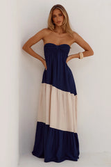 VITTORIA STRAPLESS MAXI DRESS - NAVY/CREAM
