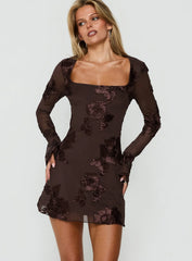 Better Love Long Sleeve Mini Dress Chocolate Floral