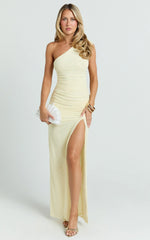 Mesh One Shoulder Ruched Bodycon Dress in Lemon