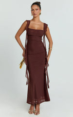 Ruffle Strap Dress in Chocolate