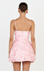 3D Floral A Line Dress in Pink