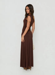 Gwenneth One Shoulder Maxi Dress Chocolate