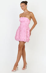 Strapless Lace Up Back A Line Dress in Pink