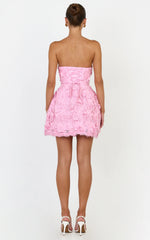 Strapless Lace Up Back A Line Dress in Pink