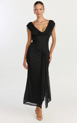 Cowl Neck Tie Detail Dress in Black
