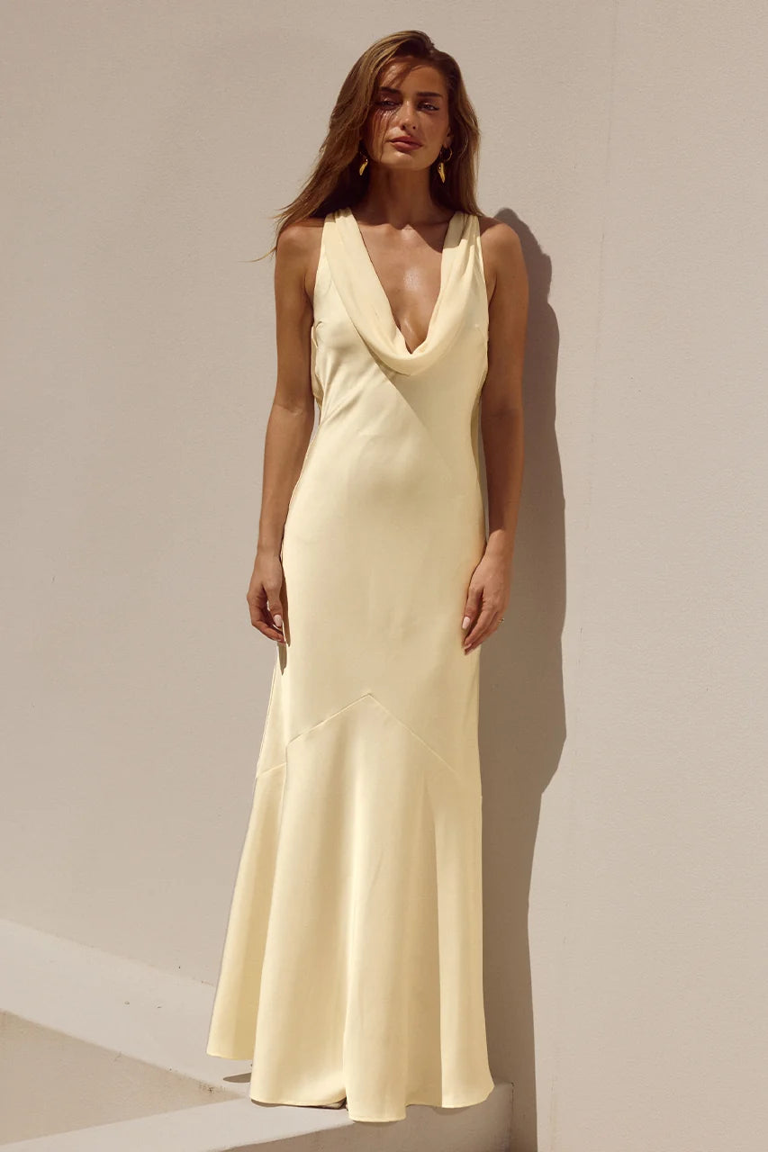 GABRIELLA COWL MAXI DRESS - LEMON