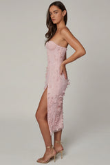 Lace-Up Corset Midaxi Dress with Split in Soft Pink