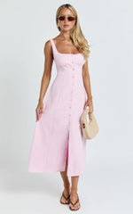 Button Front Tie Back Dress in Pink
