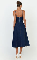 Recycled Denim Fit and Flare Dress in Indigo Wash