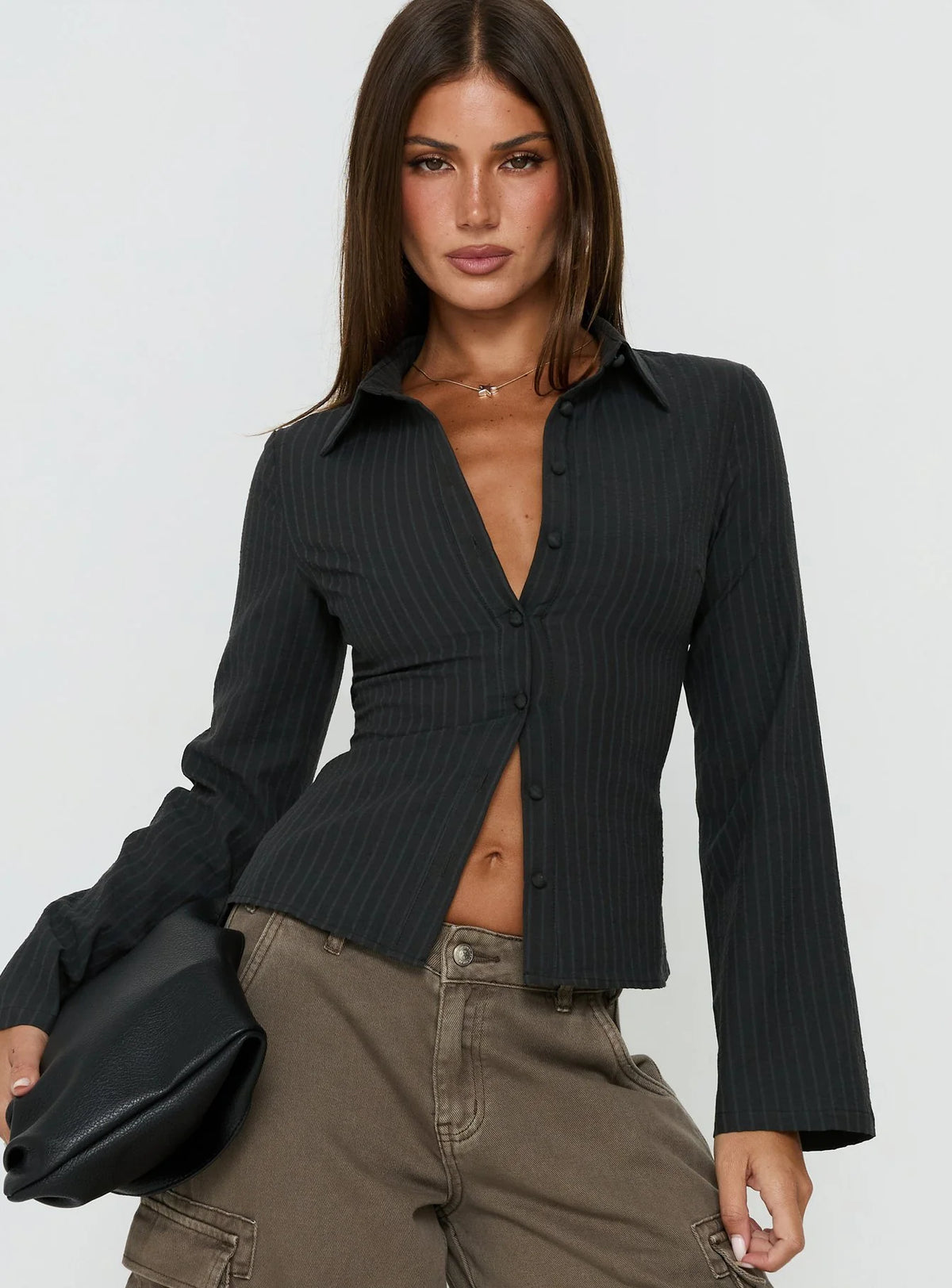Anni Pinstripe Shirt Black