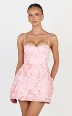 3D Floral A Line Dress in Pink