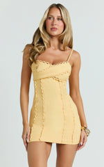 Sweetheart Tie Back Scallop Detail Dress in Butter