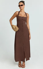 Square Neck Button Front Shift Dress in Chocolate