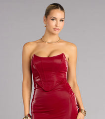 Valery Faux Leather Corset Midi Dress