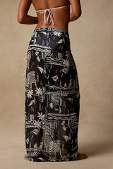 Sunset Coast Black Tropical Print Sarong Swim Cover-Up
