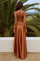 AMADINE DEEP V PLUNGE MAXI DRESS - RUST